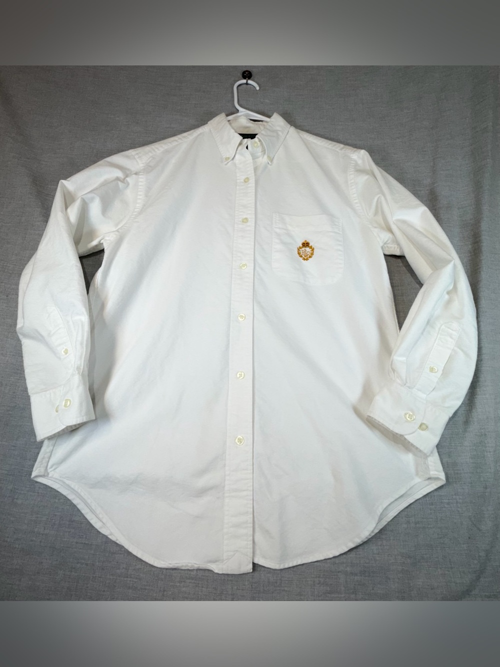 Ralph Lauren White Long-Sleeve Button-Down Shirt with Gold Crest